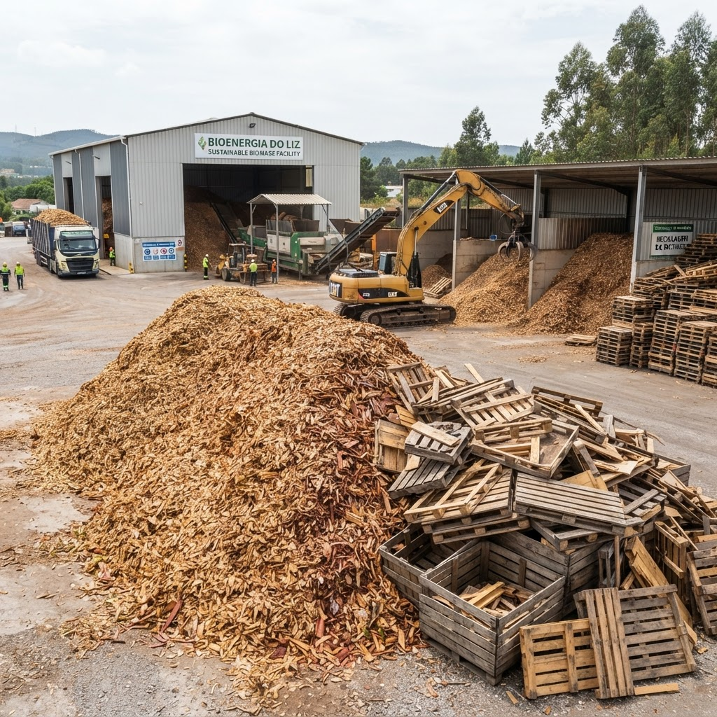 Biomassa de madeira (cavaco) produzida a partir de resíduos de pallets